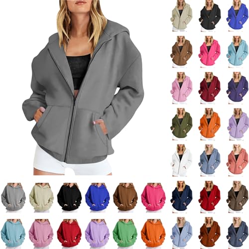 Hoodie Damen Oversize Sweatjacke Locker Lang Kapuzenjacke Basic Einfarbig Sweatshirt mit Kapuze Herbst Winter Kapuzenpullover Langarm Reißverschluss Mantel Teenager Mädchen Pullover Sportjacke S-2XL von Komiseup