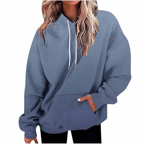 Hoodie Damen Oversize Y2K Pullover mit Kapuze Locker Langarm Sweatshirt mit Taschen Modische Farbverlauf Kapuzenpullover Teenager Mädchen Streetwear Casual Baumwolle Langarmshirt Frauen Pulli S-XXL von Komiseup