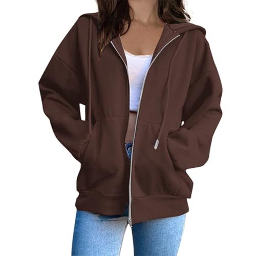 Hoodie Damen Sommer Sweatjacke Locker Einfarbig Kapuzenjacke Basic Langarm Sweatshirt mit Kapuze Herbst Winter Steppjacke Langarm Reißverschluss Mantel Teenager Mädchen Pullover Warm Kapuzenpullover von Komiseup