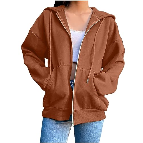 Hoodie Damen Sommer Sweatjacke Locker Einfarbig Kapuzenjacke Basic Langarm Sweatshirt mit Kapuze Herbst Winter Steppjacke Langarm Reißverschluss Mantel Teenager Mädchen Pullover Warm Kapuzenpullover von Komiseup