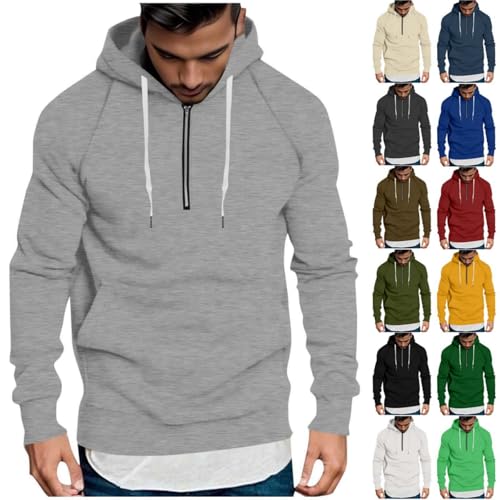 Hoodie Herren Loose Fit Sweatshirt mit Kapuze Elegant Einfarbige Pullover Herbst Winter Kapuzenpullover mit Taschen Lässige Baumwolle Sweatjacke mit halbem Reißverschluss Männer Übergangsjacke S-4XL von Komiseup