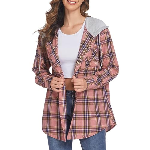 Hoodie Jacke Damen Kariertes Hemd Blusen mit Kapuze Karo Muster Overshirt Plaid Boyfriend Hemdbluse Karohemd Button-down Langarm Blusenshirt Hoodie Jacke Damen Kariertes Hemd Blusen mit Kapuze Karo Muster Overshirt Plaid Boyfriend Hemdbluse Karohemd Button-down Langarm Blusenshirt von Komiseup