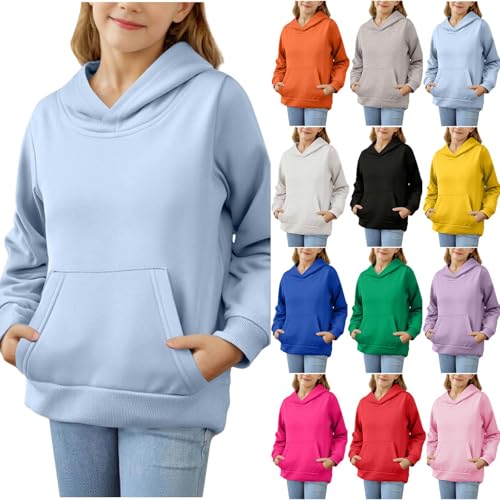 Hoodie Jungen Oversize Y2K Pullover mit Kapuze Kinder Kapuzenpullover Lose Langarm Sweatshirt mit Taschen Baumwolle Einfarbig Kapuzenpulli Jungen Jogging Sportbekleidung Kinder Bekleidung 2-12 Jahre von Komiseup