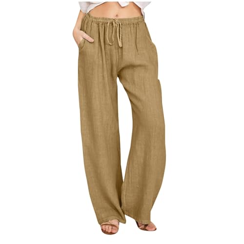 Hose Damen Sommer Leinenhose Weite Sommerhosen Leicht Musselin Hosen mit Elastischem Bund Casual Loose Fit Trousers Einfarbig Freizeithose mit Taschen Frauen Stoffhose Hippie Boho Haremshosen S-4XL von Komiseup