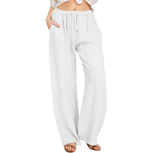 Hose Damen Sommer Leinenhose Weite Sommerhosen Leicht Musselin Hosen mit Elastischem Bund Casual Loose Fit Trousers Einfarbig Freizeithose mit Taschen Frauen Stoffhose Hippie Boho Haremshosen S-4XL von Komiseup