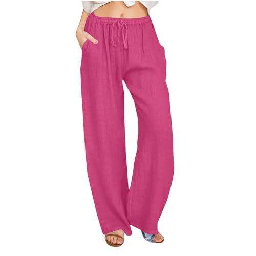 Hose Damen Sommer Leinenhose Weite Sommerhosen Leicht Musselin Hosen mit Elastischem Bund Casual Loose Fit Trousers Einfarbig Freizeithose mit Taschen Frauen Stoffhose Hippie Boho Haremshosen S-4XL von Komiseup