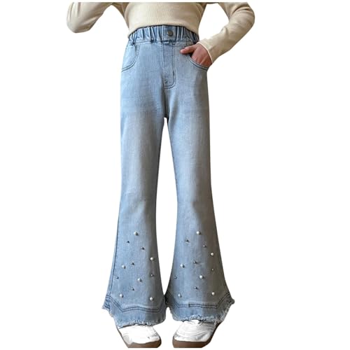Hose Kinder, Baggy Jeans Kinder, Schlaghose Mädchen, Sporthose Mädchen Sommer Denim Hosen Lang Jeanshose Weites Bein Jeans mit Taschen High Waist Freizeithose Locker Casual Einfarbig Cargohose von Komiseup