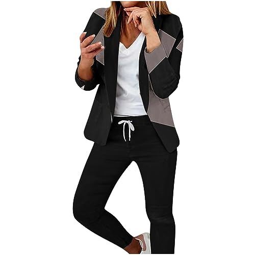 Hosenanzüge für Damen Elegant Blazer Anzug Set Einfarbig Streetwear Zweiteilig Hosenanzug Business Modern Anzughose Revers Slim Fit Sportlich Büro Outfit Anzugjacke Sommer Freizeitanzug Tracksuit von Komiseup