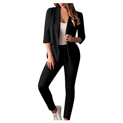 Hosenanzüge für Damen Elegant Blazer Anzug Set Einfarbig Streetwear Zweiteilig Hosenanzug Business Modern Anzughose Revers Slim Fit Sportlich Büro Outfit Anzugjacke Sommer Freizeitanzug Tracksuit von Komiseup