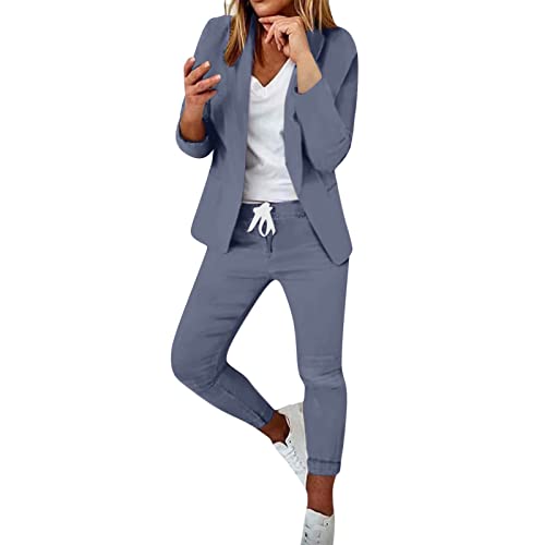 Hosenanzug Damen Elegant Business Anzug Set 2-teilig Slim fit Blazer Hose Outfit Casual Sportlich Freizeitanzug Mode Revers Longblazer Lang Hosen Tracksuit karierter Einfarbig Blazer Set Streetwear von Komiseup