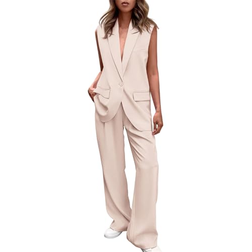 Hosenanzug Damen Elegant Einfarbige Business Set Sportlich Zweiteiliger 2 Stück Blazer Anzug Ärmellos Blazer V-Ausschnitt Weste und Anzughose Sommer Freizeitanzug Büro Outfit Leichte Blazer Hose Set Hosenanzug Damen Elegant Einfarbige Business Set Sportlich Zweiteiliger 2 Stück Blazer Anzug Ärmellos Blazer V-Ausschnitt Weste und Anzughose Sommer Freizeitanzug Büro Outfit Leichte Blazer Hose Set von Komiseup