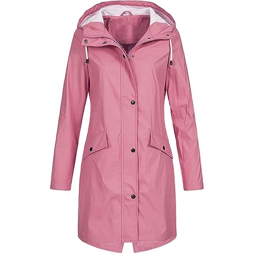 Jacke Damen Lang Regenjacke Leichte Wasserdichte Softshell Outdoor Funktionsjacke mit Verstellbare Kordelzug-Taille Oversized Übergangsjacke Windjacke Atmungsaktive Regenparka mit Kapuze Regenmantel von Komiseup