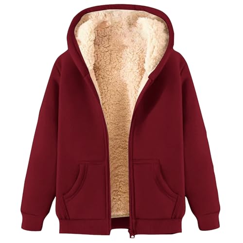 Jacke Damen Winter Fleecejacke Hoodie Damen Kapuzenpullover Teddy-Fleece Warm Wintermantel Stilvoller ReißVerschluss Fellmantel Plüschjacke mit Taschen Oversized Übergangsjacke Kapuze Sportjacke von Komiseup