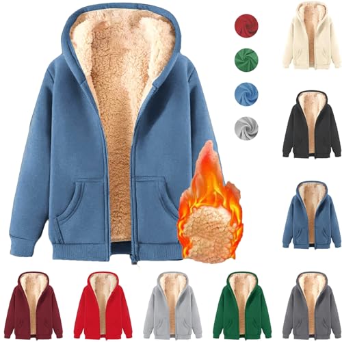Jacke Damen Winter Fleecejacke Hoodie Damen Kapuzenpullover Teddy-Fleece Warm Wintermantel Stilvoller ReißVerschluss Fellmantel Plüschjacke mit Taschen Oversized Übergangsjacke Kapuze Sportjacke von Komiseup