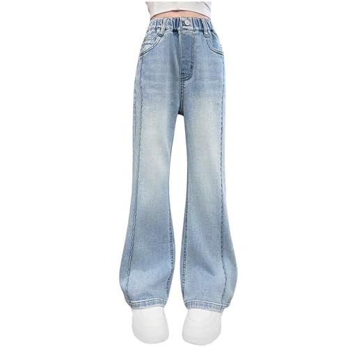Jeans Kinder Mädchen Zerrissene Jeanshose Teenager Sommer Hose Straight Leg Jeans High Waist Sommerhose Gerade Weite Schlaghose Vintage Denim Freizeithose Lang Outdoorhose mit Taschen Kinderjeans von Komiseup