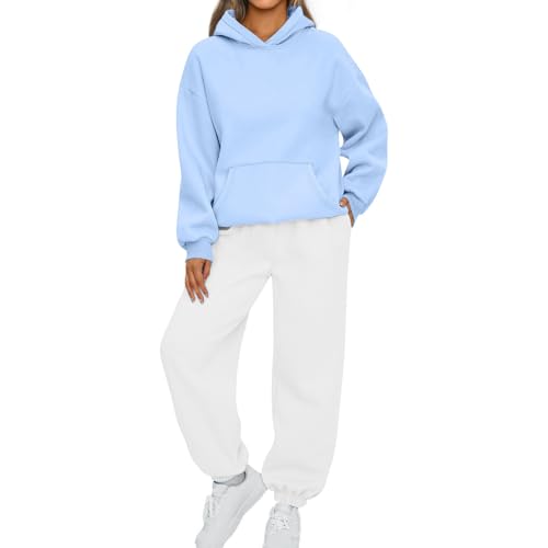 Jogginganzug Damen Sportanzug 2-Teilig Einfarbig Hoodie Jogginghose Sweatshirt Hose Zweiteiler Jogginganzüge Damen Kapuzenpullover Sporthose Set Hausanzug Damen Sportanzug Set Fleece Loungewear Set von Komiseup
