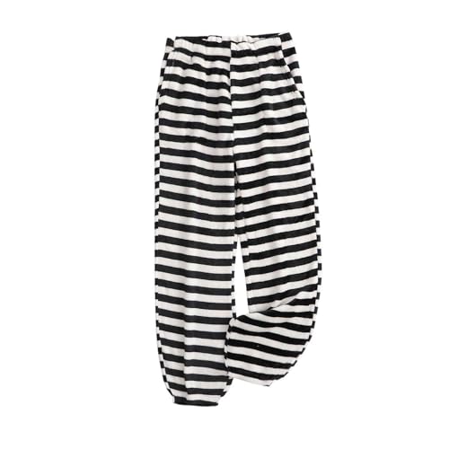 Jogginghose Damen Flanell Pyjamahose Warm Lang Baumwolle Schlafanzughose Gestreifte Winter Weich Nachtwäsche Freizeithose mit Taschen Fleece-Pyjama Yogahose Haushose Sherpa Gefüttert Winterhose von Komiseup