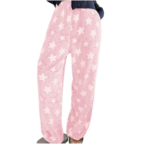 Jogginghose Damen Teddy Fleece Pyjamahose High Waist Yogahose Elegant Winter Warm Hosen Frauen Plüsch Schlafhose Elastischer Bund Winterhose Flauschig Einfarbig Freizeithose Loose Schlafanzughose von Komiseup