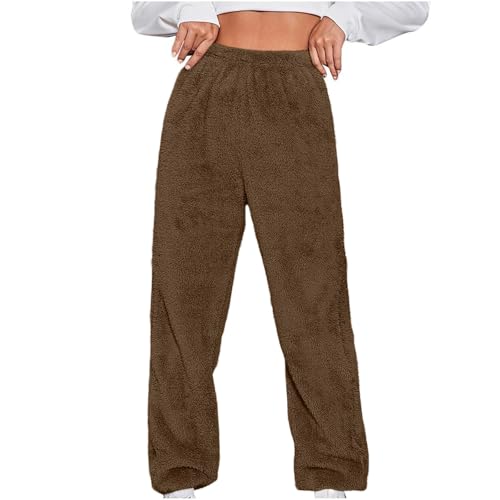 Jogginghose Damen Teddy Fleece Pyjamahose High Waist Yogahose Elegant Winter Warm Hosen Frauen Plüsch Schlafhose Elastischer Bund Winterhose Flauschig Einfarbig Freizeithose Loose Schlafanzughose von Komiseup
