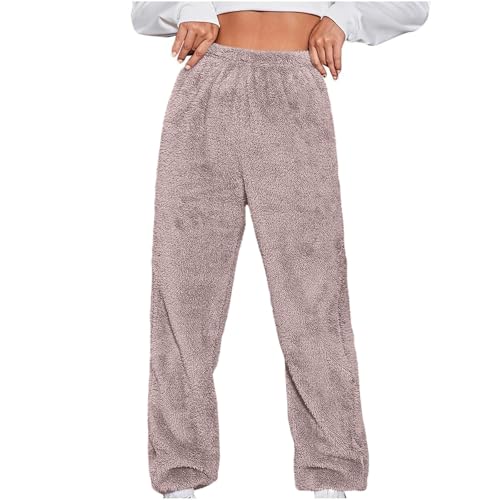 Jogginghose Damen Warme Sherpa Gefüttert Winterhose Locker Sporthose mit Kordelzug Jogger Fleece Hosen Flauschig Freizeithose Teddy Fleece Haushose Pyjama Hose Sport Fitness Hosen Yogahose Pyjamahose von Komiseup