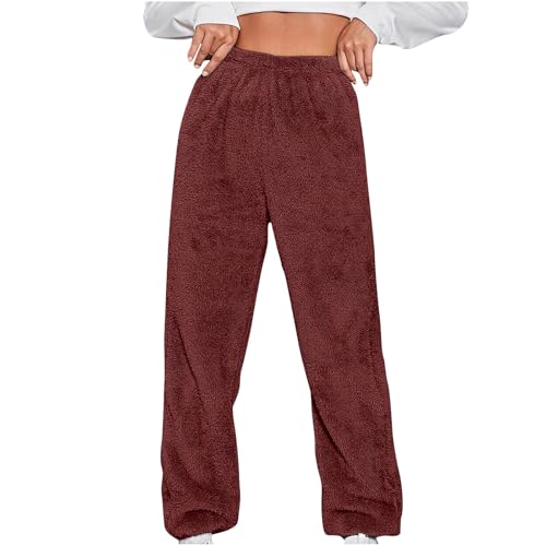 Jogginghose Damen Warme Sherpa Gefüttert Winterhose Locker Sporthose mit Kordelzug Jogger Fleece Hosen Flauschig Freizeithose Teddy Fleece Haushose Pyjama Hose Sport Fitness Hosen Yogahose Pyjamahose von Komiseup