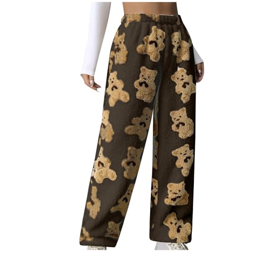 Jogginghose Damen Warme Sherpa Gefüttert Winterhose Locker Sporthose mit Kordelzug Jogger Fleece Hosen Flauschig Freizeithose Teddy Fleece Haushose Pyjama Hose Sport Fitness Hosen Yogahose Pyjamahose von Komiseup