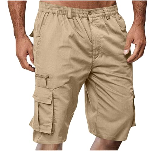 Jogginghose Herren Sommer Kurz Cargohose Einfarbig Bermuda Shorts Locker Sportshorts mit Taschen Knielänge Arbeitshose für Männer Stretch Jogger Cargo Shorts Casual Sommerhose Leicht Freizeithose von Komiseup