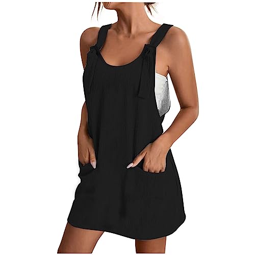 Jumpsuit Damen Baggy Kurze Latzhose Lässige Stretch Lange Overall Teenager Mädchen Y2K Hose mit Taschen Locker Geschnittener Hosen Ärmellose Träger Playsuit Straight Sommerhose Arbeitshose Overalls von Komiseup