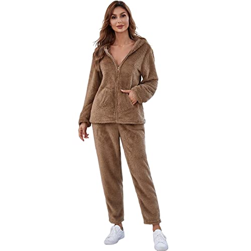 Jumpsuit Damen Flanell Fleece Einteiler Onesie Plüsch Overall Lang Pyjama Bequemer Hausanzug Anzug Flauschig Schlafanzug Flauschig und Kuschelig Weich Warm Loungewear Overall Warm von Komiseup