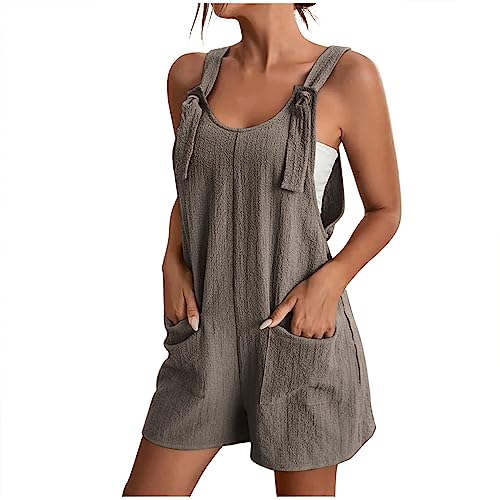 Jumpsuits für Damen Sommer Ärmellos Latzhose Kurze Elegant Playsuit V-Ausschnitt Träger Overall Locker Einfarbig Arbeitshose mit Taschen Teenager Mädchen Y2K Einteiler Romper Leicht Sommerhose S-4XL von Komiseup