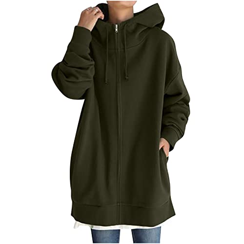 Kapuzenjacke Hoodie Damen Oversize Lang Sweatjacke Mit Kapuze Lose Herbst-Winter Winddicht Warm Mantel Mit ReißVerschluss Outdoor Leichte Fleecejacke mit Taschen Windjacke Kapuzenpullover Strickjacke von Komiseup