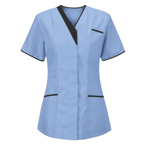Kasack Damen V-Neck Kurzarm Krankenpfleger Kleidung mit Knöpfen Locker Berufskleidung mit Taschen Atmungsaktiv Pflegebekleidung Solide Uniform Tshirt Schlupfkasack für Altenpflege & Krankenpflege Kasack Damen V-Neck Kurzarm Krankenpfleger Kleidung mit Knöpfen Locker Berufskleidung mit Taschen Atmungsaktiv Pflegebekleidung Solide Uniform Tshirt Schlupfkasack für Altenpflege & Krankenpflege von Komiseup