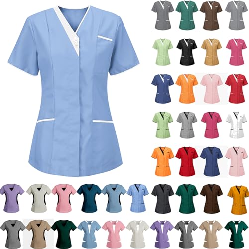 Kasacks Damen Pflege, Medizinische Berufskleidung, Schlupfkasack Damen, Arbeitskleidung Damen Pflegebekleidung mit Taschen Nurse Kasack Kittel Krankenpflegeuniform Medizin Laborkittel für Frauen von Komiseup