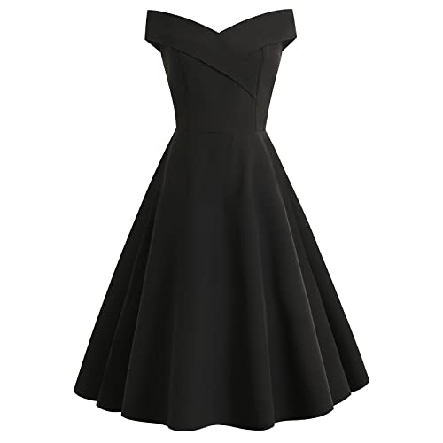 Komiseup Abendkleider Elegant für Hochzeit, Cocktailkleid Damen, Kleider Damen Elegant schulterfrei V-Ausschnitt Vintage Solid Party Swing Lang Abendkleid Brautjungfernkleider Ballkleid Partykleid von Komiseup