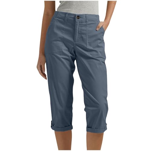 Komiseup Arbeitshose Damen Sommer Kurz Jogginghose 1/2 Knielang Cargo Shorts 3/4 Cargohose Einfarbig Caprihose Regular Fit Sommerhose Hohe Taille Elastisch Wanderhose mit Taschen Outdoor Sporthose von Komiseup