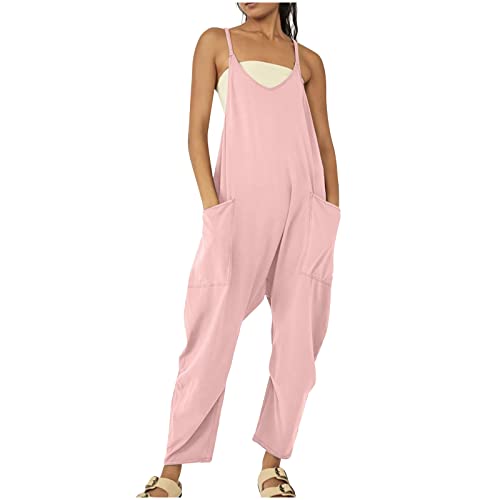 Komiseup Arbeitslatzhose Damen Baggy Oversize Lässige Locker Trägerhose Overalls Ärmellose Strampler Playsuit mit Große Taschen Arbeitshose von Komiseup