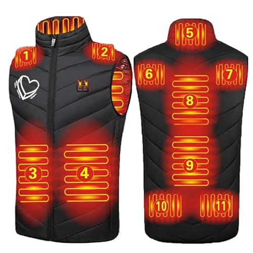 Komiseup Beheizbare Weste Herren Damen Warm Winter Heizweste Unisex Elektrische Wärmeweste Beheizte Jacke mit 2 Schalter, 11 Heizzone, 3 Stufen Temperatu Einstellbar Temperatur Steppweste Daunenweste von Komiseup