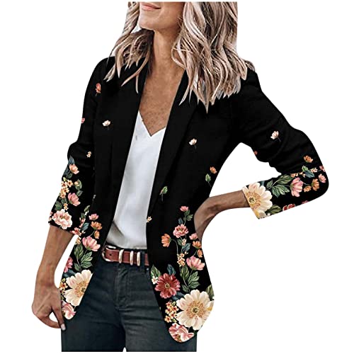 Komiseup Blazer Damen Bunt Blumen Muster Graphics Langarm Blazer Slim Fit Geschäft Büro Jacke Mantel Casual Anzüge von Komiseup