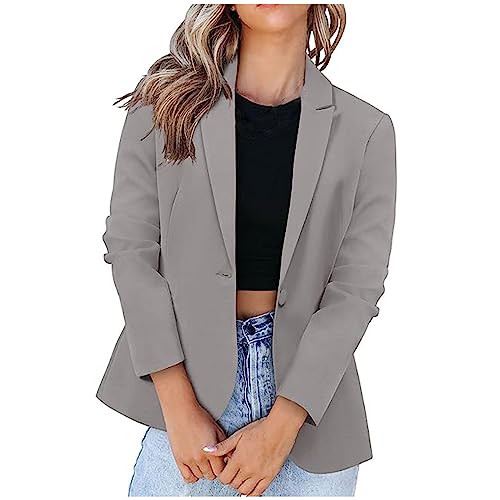 Komiseup Blazer Damen Knopf Open Front Jacke Leicht Sportlich Longblazer Locker Revers Langarm Sakko Blazer Business Modern Jacke Cardigan Elegant Einfarbige Übergangsjacke Frauen Arbeit Büro Blazer von Komiseup