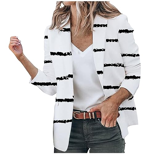 Komiseup Blazer Damen Sportlich Longblazer Open Front Jacke Mantel Langarm Sweatblazer Business Büro Blazer Jacke Revers Offene Vorderseite Anzugjacke mit Tasche Karierter Druck Sakko Blazerjacke 21 von Komiseup