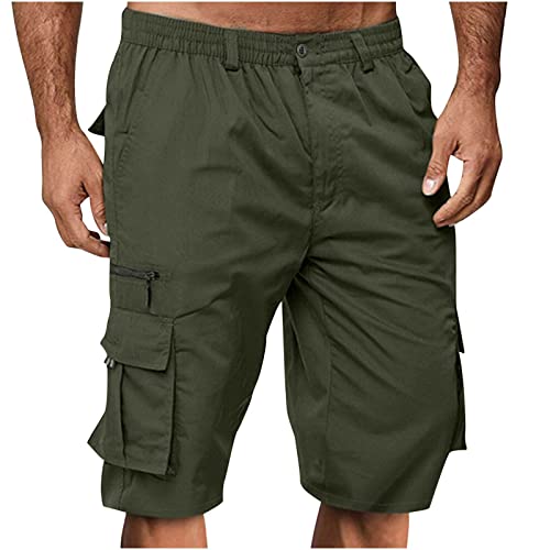 Komiseup Cargo Shorts Herren Baumwolle Kurze Hose Casual Einfarbig Cargohose Sommer Bermuda Short mit 6 Taschen Sommerhose Elastischer Bund Sporthose Regulär Fit Freizeithose Laufshorts Männer von Komiseup