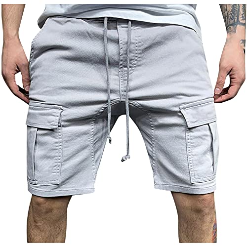 Komiseup Cargo Shorts Herren Baumwolle Kurze Hose Casual Einfarbig Cargohose Sommer Bermuda Short mit 6 Taschen Sommerhose Elastischer Bund Sporthose Regulär Fit Freizeithose Laufshorts Männer von Komiseup