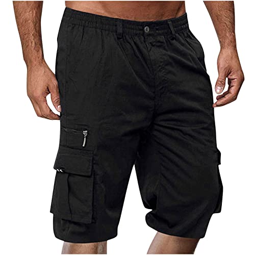 Komiseup Cargo Shorts Herren Baumwolle Kurze Hose Casual Einfarbig Cargohose Sommer Bermuda Short mit Taschen Sommerhose Elastischer Bund Sporthose Regulär Fit Freizeithose Laufshorts Männer von Komiseup