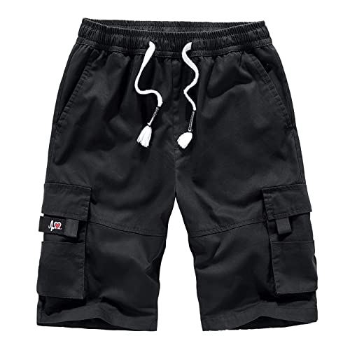 Komiseup Cargo Shorts Herren Kurz Sommer Hosen Stretch Jogger Cargo Kurze Hose Modisches Bermuda Cargo-Shorts Baumwolle Shorts Lässig Sommerhose mit Tunnelzug und Taschen von Komiseup