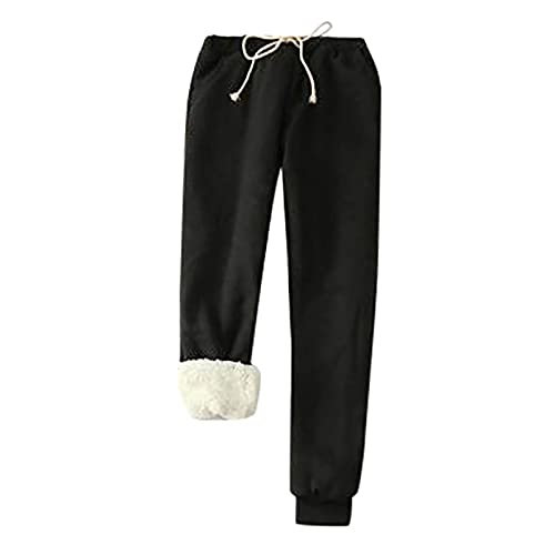 Komiseup Damen Jogginghose Warme Teddy Fleece Gefüttert Freizeithose Sweatpants Winter Verdickte Sporthosen Gefütterte Jogger Hose Große Größe Kordelzug Traininghose mit Taschen von Komiseup