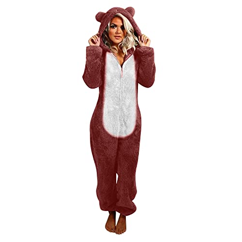 Komiseup Damen Jumpsuit Winter Flauschig Große Größen Jumpsuit Teddy Fleece Einteiler Onesie Plüsch Overall Lang Pyjama Bequemer Hausanzug Anzug Schlafanzug Flauschig Kuschelig Weich Warm Loungewear von Komiseup