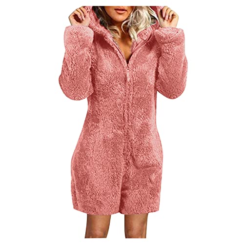 Komiseup Damen Jumpsuit Winter Flauschig Große Größen Jumpsuit Teddy Fleece Einteiler Onesie Plüsch Overall Lang Pyjama Bequemer Hausanzug Anzug Schlafanzug Flauschig Kuschelig Weich Warm Loungewear von Komiseup