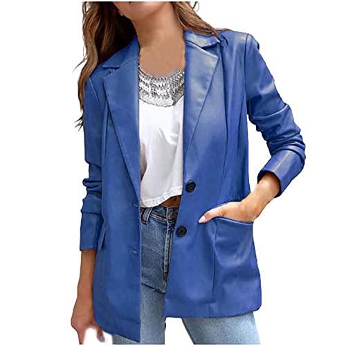 Komiseup Damen Lederkombi Mode Revers Lederjacke Mantel Knopf Anzug mit Taschen von Komiseup