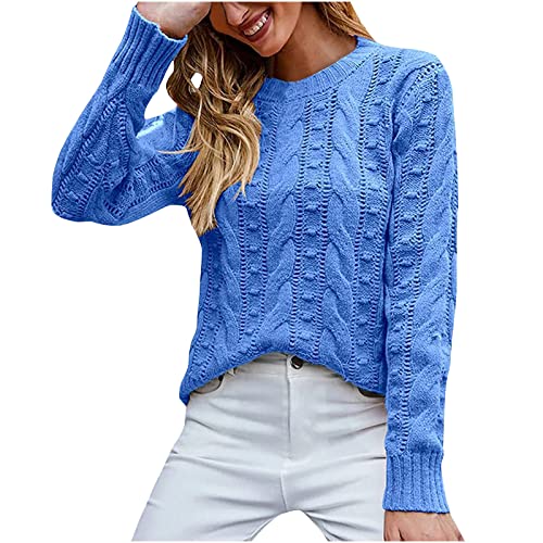 Komiseup Damen Pullover Langarm Einfarbig Hanfmuster Strickpullover Oberteil Pullover Damen Elegant V-Ausschnitt Lose Sweatshirt Pulli Herbst Winter Warm Sweater Jumper Tunika Tops von Komiseup