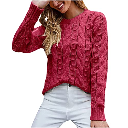 Komiseup Damen Pullover Langarm Einfarbig Hanfmuster Strickpullover Oberteil Pullover Damen Elegant V-Ausschnitt Lose Sweatshirt Pulli Herbst Winter Warm Sweater Jumper Tunika Tops von Komiseup